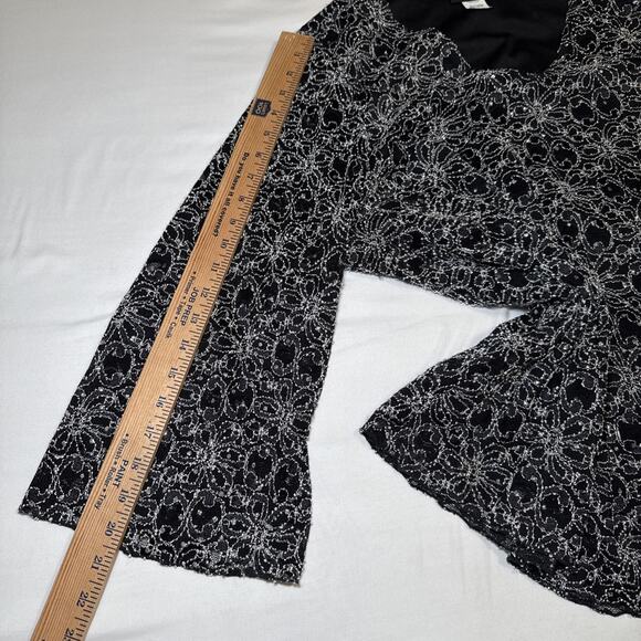 Maggie Barnes Plus Womens 2X Black White Lace Sparkle Tunic Blouse Elegant EUC - Picture 9 of 14